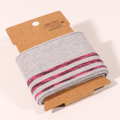 Bande Bord côte Oeko-Tex Gris Rayures Rose fluo chiné