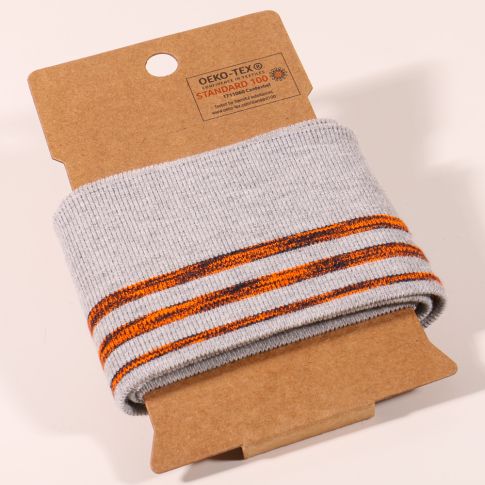 Bande Bord côte Oeko-Tex Gris Rayures Orange fluo chiné