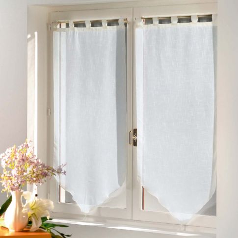 Rideau Voilage vendu par paire Pompon Passants Craftine 2 x 60 x 120 cm Luminette Unie Auvillar Blanc