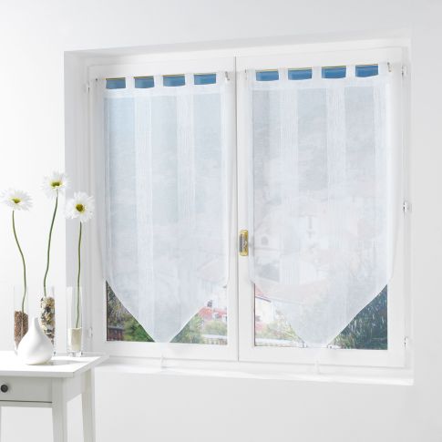 Rideau Voilage vendu par paire Pompon Passants Craftine 2 x 60 x 90 cm Sable Bargème Blanc