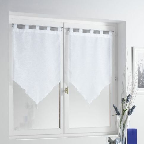 Rideau Voilage vendu par paire Pompon Passants Craftine 2 x 45 x 90 cm Sable Autoire Blanc