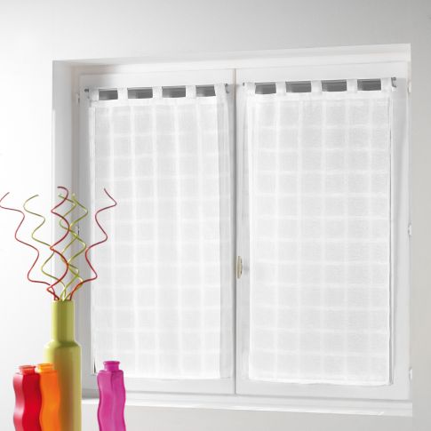 Rideau Voilage vendu par paire Passants Craftine 2 x 60 x 90 cm Sable Aiguèze Blanc