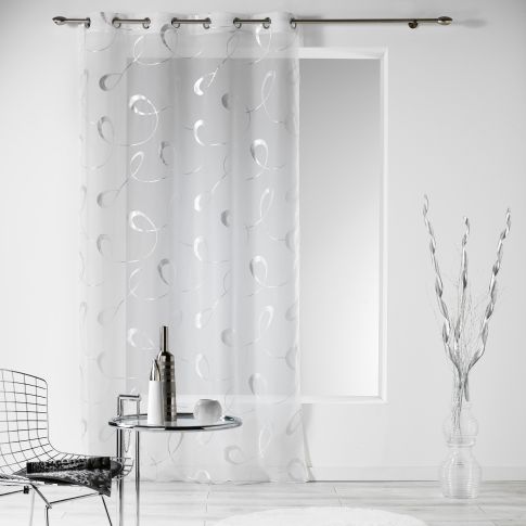 Rideau Voilage à oeillets Craftine 140 x 240 cm Imprimé Argent Castelnou Blanc