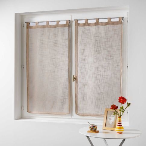 Rideau Voilage vendu par paire Passants Craftine 2 x 60 x 90 cm Effet Lin Tissé Ars-en-Ré Noisette