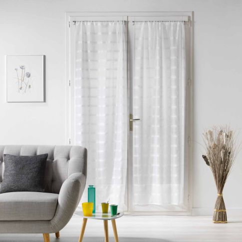 Rideau Voilage vendu par paire Passe Tringle Craftine 2 x 70 x 200 cm Sable Aiguèze Blanc
