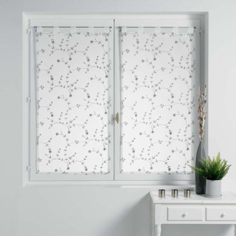 Rideau Voilage vendu par paire Passants Craftine 2 x 60 x 120 cm Sable Brode Barfleur Blanc/Gris