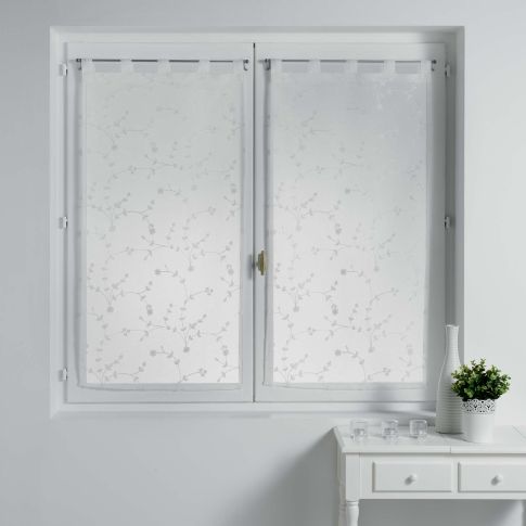 Rideau Voilage vendu par paire Passants Craftine 2 x 60 x 160 cm Sable Brode Barfleur Blanc/Blanc