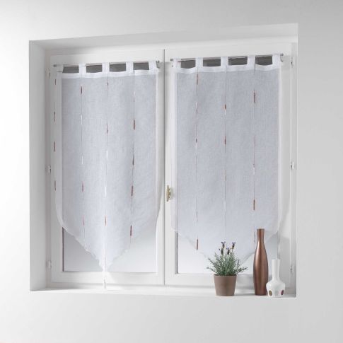 Rideau Voilage vendu par paire Pompon Passants Craftine 2 x 45 x 90 cm Sable Fils Chenille Ainhoa Naturel