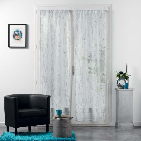 Rideau Voilage vendu par paire Passe Tringle Craftine 2 x 70 x 200 cm Sable Applique Hendaye Blanc