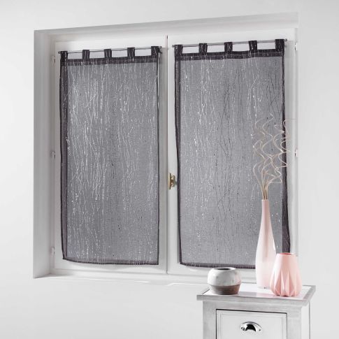 Rideau Voilage vendu par paire Passants Craftine 2 x 45 x 120 cm Sable Applique Hendaye Anthracite