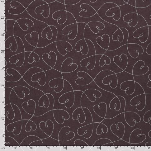 Tissu Flanelle de Coton Elodie cœurs entrelacés Blanc sur fond Prune
