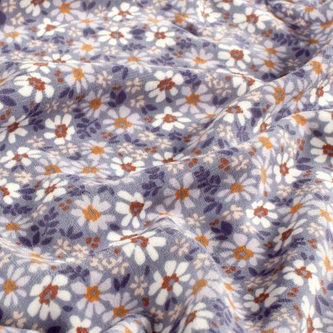 Tissu Velours tout doux Nicky fleurs Blanches sur fond Violet