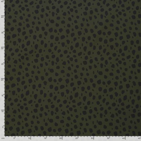 Tissu Softshell  Naya léopard Noir sur fond Vert kaki