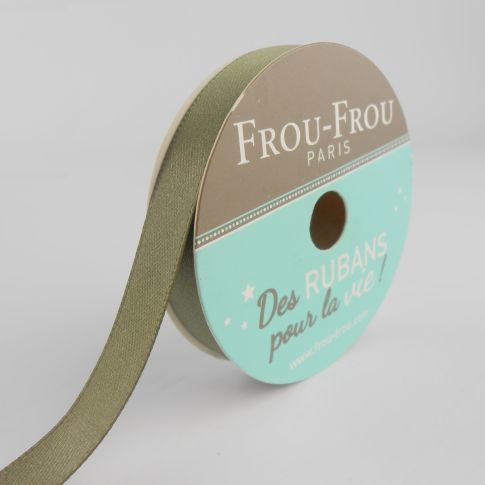 Bobinette Ruban Satin double face Frou-Frou Kaki - 9 mm x 6 mètres