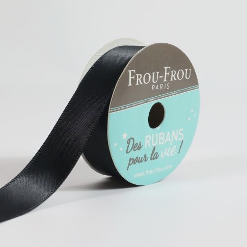 Bobinette Ruban Satin double face Frou-Frou Noir de jais - 16 mm x 6 mètres