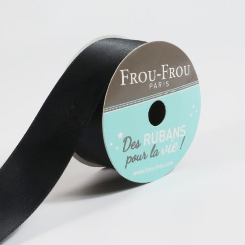 Bobinette Ruban Satin double face Frou-Frou Noir de jais - 25 mm x 5 mètres