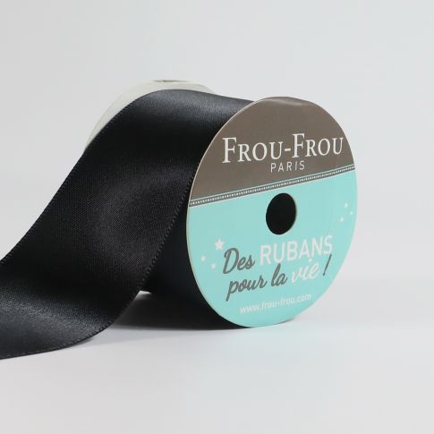 Bobinette Ruban Satin double face Frou-Frou Noir de jais - 38 mm x 4 mètres