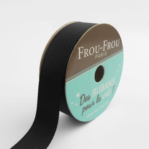 Bobinette Ruban Gros grain Frou-Frou Noir de jais - 16 mm x 6 mètres