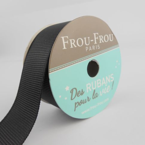 Bobinette Ruban Gros grain Frou-Frou Noir de jais - 25 mm x 5 mètres