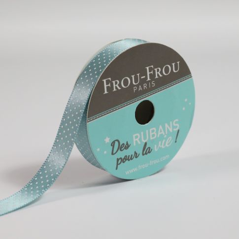 Ruban Satin pois Frou-Frou Eucalyptus - 9 mm x 5 mètres