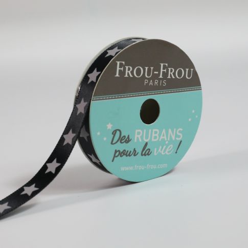 Ruban Satin étoile Frou-Frou Noir de jais - 9 mm x 5 mètres