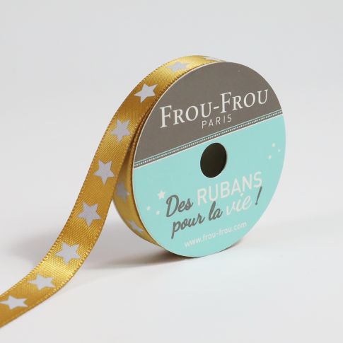 Ruban Satin étoile Frou-Frou Poussiere d'or - 9 mm x 5 mètres