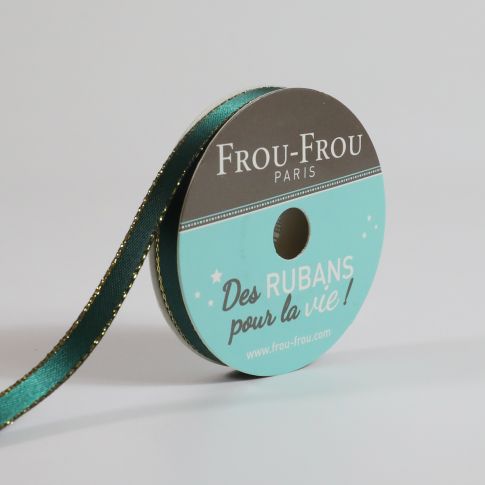 Ruban Satin Bord brillant Frou-Frou Emeraude - 6 mm x 6 mètres