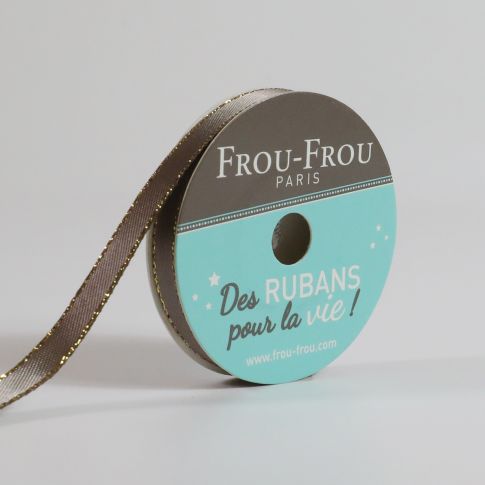 Ruban Satin Bord brillant Frou-Frou Taupe - 6 mm x 6 mètres