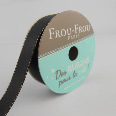 Ruban Satin Bord brillant Frou-Frou Noir de jais - 16 mm x 6 mètres