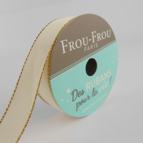 Ruban Satin Bord brillant Frou-Frou Ivoire nacre - 16 mm x 6 mètres