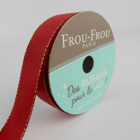 Ruban Satin Bord brillant Frou-Frou Rubis eclatant - 16 mm x 6 mètres