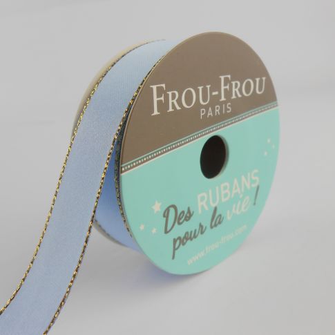 Ruban Satin Bord brillant Frou-Frou Celeste - 16 mm x 6 mètres