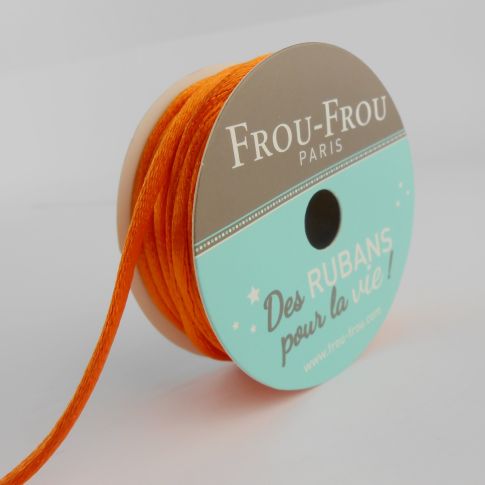 Bobinette Ruban Cordon de satin Frou-Frou Orange flamboyant - 2 mm x 10 mètres
