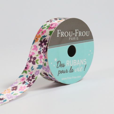 Bobinette Ruban Satin Fleuri Frou-Frou Rubis éclatant - 16 mm x 5 mètres