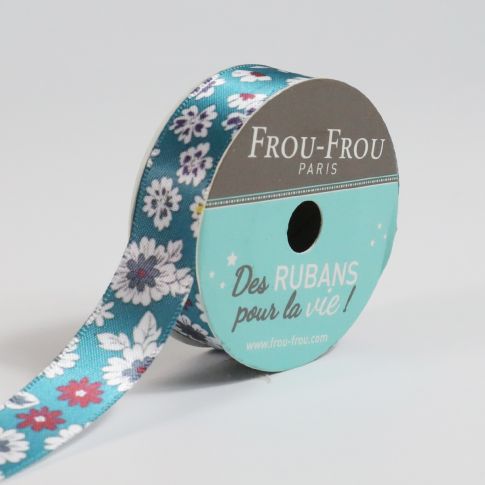 Bobinette Ruban Satin Fleuri Frou-Frou Bora bora - 16 mm x 5 mètres