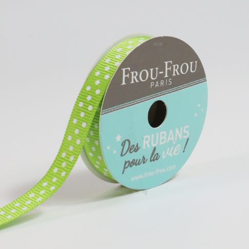 Bobinette Ruban Gros grain Pois Frou-Frou Jardin d'oliviers - 10 mm x 4 mètres