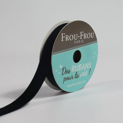 Bobinette Ruban Velours uni Frou-Frou Noir de jais - 9 mm x 1,5 mètres
