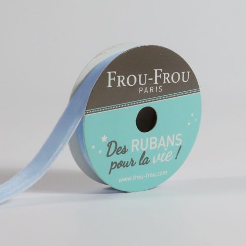 Bobinette Ruban Velours uni Frou-Frou Céleste - 9 mm x 1,5 mètres