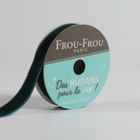 Bobinette Ruban Velours uni Frou-Frou Emeraude - 9 mm x 1,5 mètres