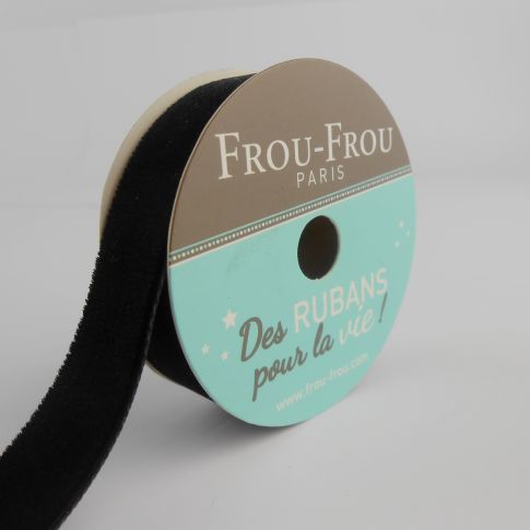 Bobinette Ruban Velours uni Frou-Frou Noir de jais - 16 mm x 1,5 mètres