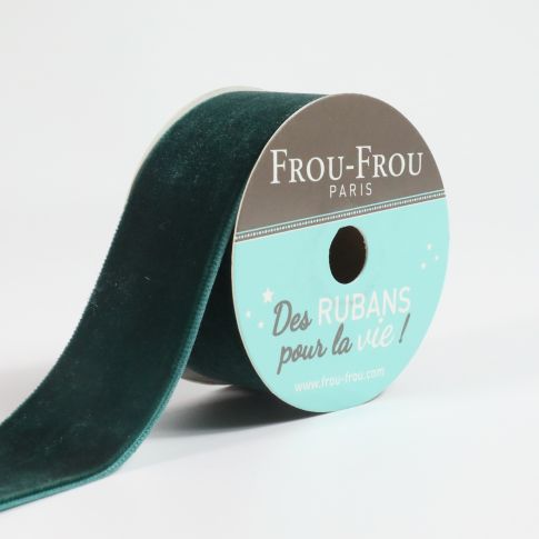 Bobinette Ruban Velours uni Frou-Frou Emeraude - 25 mm x 1,5 mètres