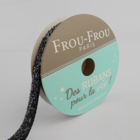 Bobinette Ruban Velours Paillettes Frou-Frou Noir de jais - 9 mm x 2 mètres