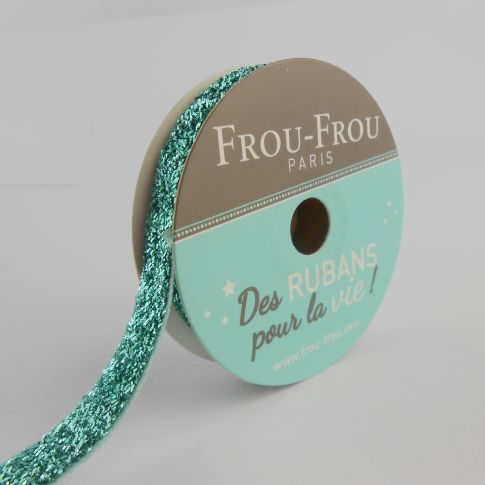 Bobinette Ruban Velours Paillettes Frou-Frou Céladon - 9 mm x 2 mètres
