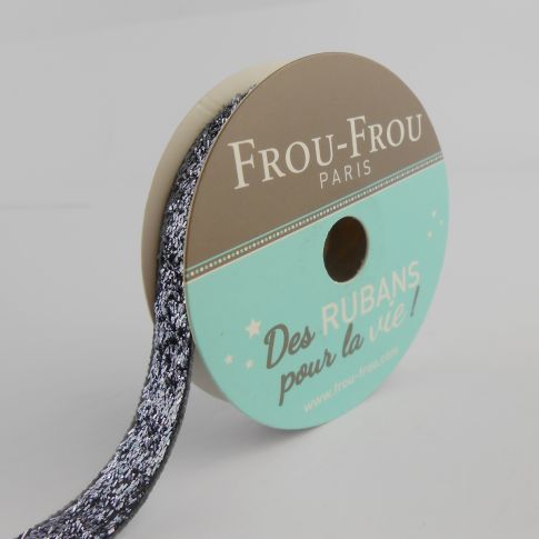 Bobinette Ruban Velours Paillettes Frou-Frou Ciel d'orage - 9 mm x 2 mètres