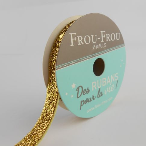 Bobinette Ruban Velours Paillettes Frou-Frou Doré - 9 mm x 2 mètres