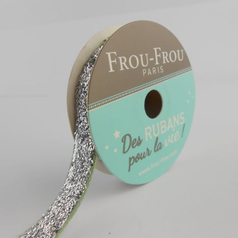 Bobinette Ruban Velours Paillettes Frou-Frou Argent - 9 mm x 2 mètres