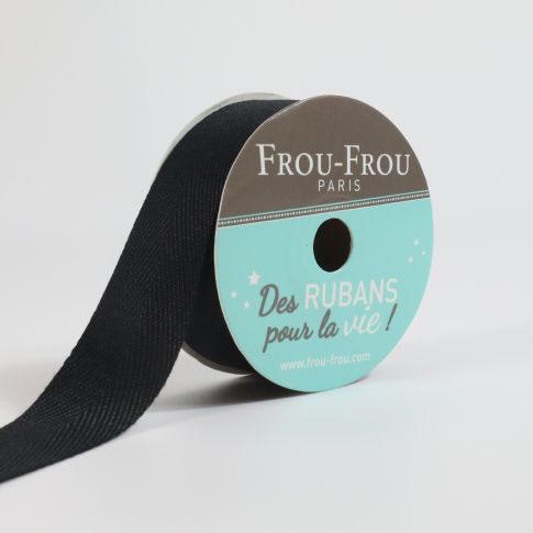 Bobinette Ruban Sergé Frou-Frou Noir de jais - 19 mm x 4 mètres