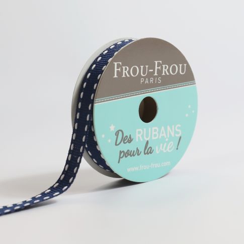 Bobinette Ruban Gros grain Surpiqué Frou-Frou Navy - 10 mm x 4 mètres