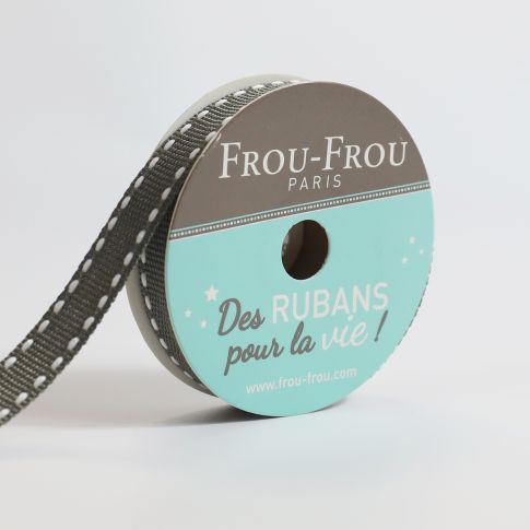 Bobinette Ruban Gros grain Surpiqué Frou-Frou Ciel d'orage - 10 mm x 4 mètres