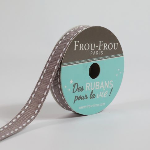 Bobinette Ruban Gros grain Surpiqué Frou-Frou Taupe - 10 mm x 4 mètres